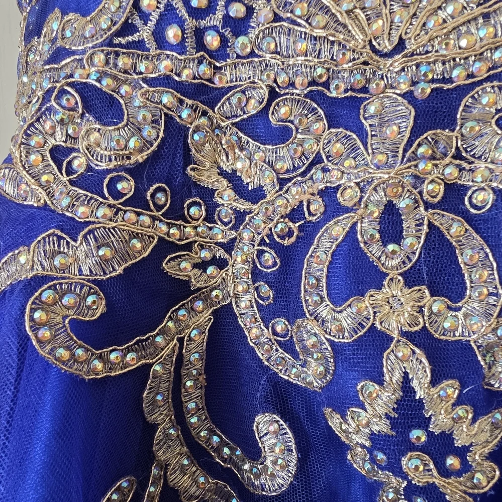 Elegant Blue and Gold Kids Dress - Picture 3 of 11